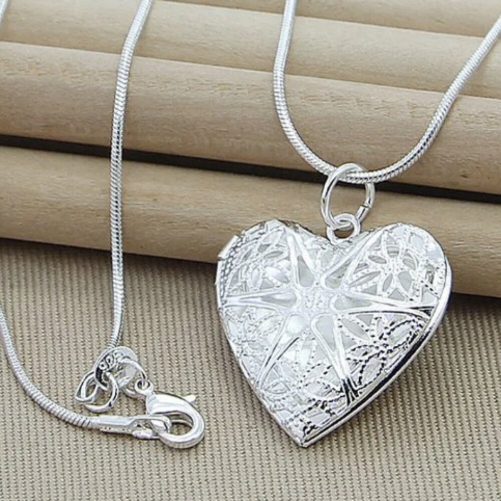 Sterling Silver Filigree Heart Locket Necklace